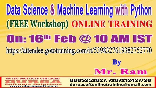 Data Science & Machine Learning with Python (FREE Online Workshop) in DURGASOFT смотреть онлайн