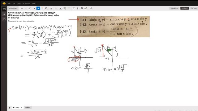 Given sin x and cos y find exact value for sin(x+y) смотреть онлайн