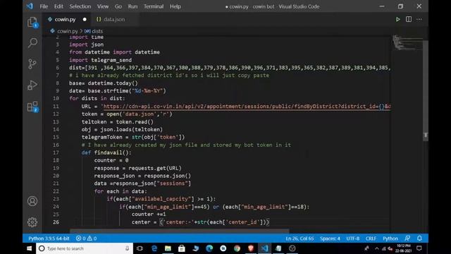 Check vaccine availability using python and telegram bot. смотреть онлайн