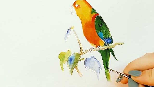 Солнечная Аратинга-Один из Самых Красивых Видов Попугая! Рисуем Акрилом!Легко и Просто! смотреть онлайн