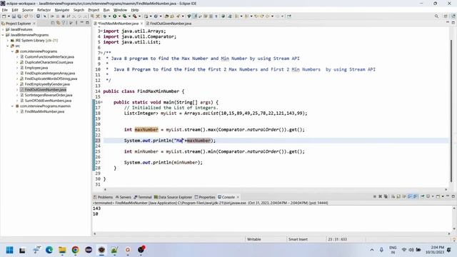 Java 8 Program to find the Find the first 2 Max Numbers and First 2 Min numbers by using Stream API смотреть онлайн