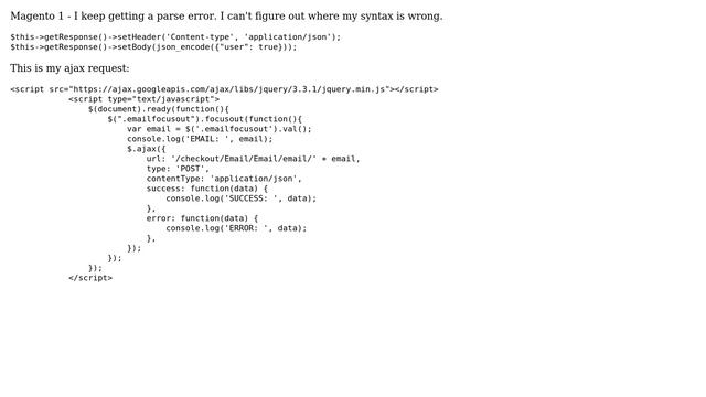 Magento: JSON Response parse error from controller смотреть онлайн