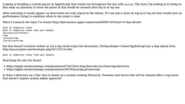 Apple: Is there a tmp directory that gets cleaned when user logs out or logs in? смотреть онлайн