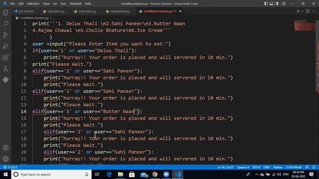 Hotel Menu & Food Ordering System Program using python in Hindi || Menu Driven Program смотреть онлайн