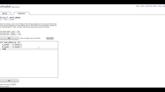 String-2 (end_other) Python Tutorial || codingbat.com смотреть онлайн