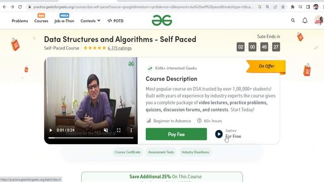 GeeksforGeeks Self Paced Data Structures for Free | GFG Self Paced Data structure | Self Paced DSA смотреть онлайн