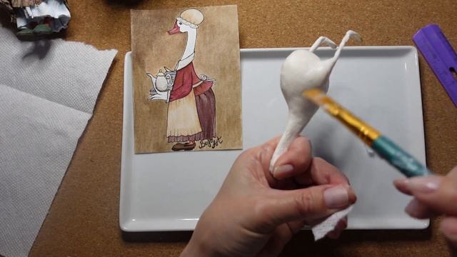 DIY Tutorial miniature spun cotton toy "Mrs. Goose" (Part 2). МК ватная игрушка " Гуся" (Часть 2) смотреть онлайн