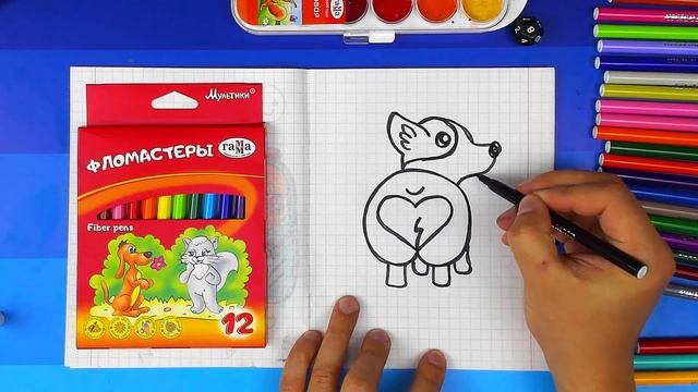 Рисуем КОРГИ собаку в тетрадке фломестером смотреть онлайн