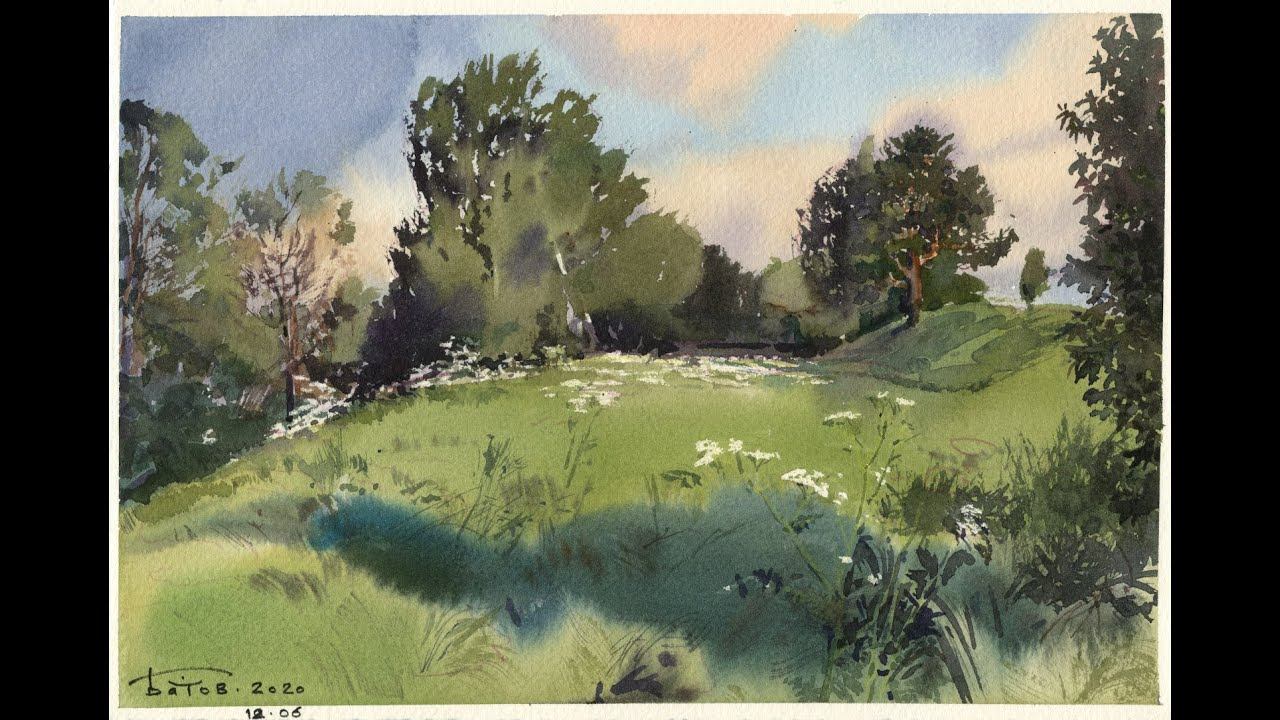 20200612 Прокшино. Акварельный этюд. Summer watercolor plein air. смотреть онлайн