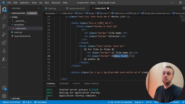 FastAPI Python framework - Returning HTML templates (with HTMX integration) смотреть онлайн