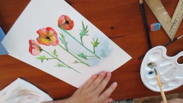 Научиться рисовать с простого-МАКИ акварель. смотреть онлайн