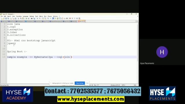 Demo On Java From Hyse Digital Academy 3Months Training & Job Assistance By Hyse Placements Pvt Ltd смотреть онлайн