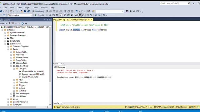 Invalid Column name in SQL смотреть онлайн