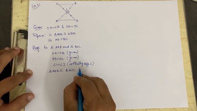 Example 1|Triangles| in fig 7.8 OA=OB and OD=OC show that triangle AOD CONGRUENT triangle BOC AD=B смотреть онлайн