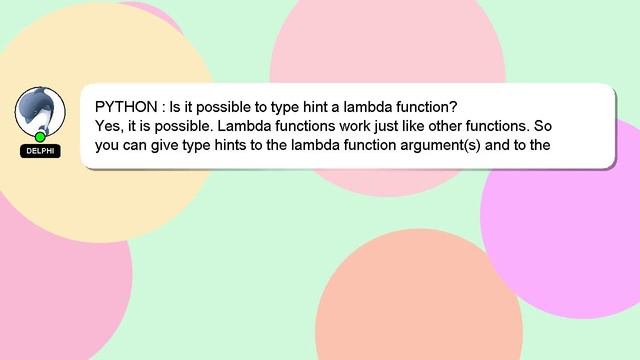PYTHON : Is it possible to type hint a lambda function? смотреть онлайн
