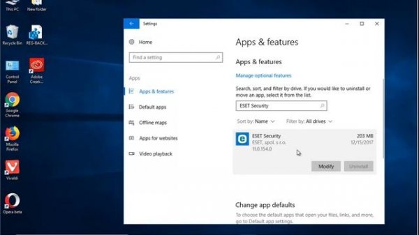 Uninstall ESET NOD32 Antivirus 11 on Windows 10 Creators Update
