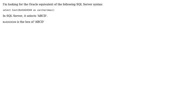 Databases: Oracle Equivalent of the following SQL Server syntax смотреть онлайн