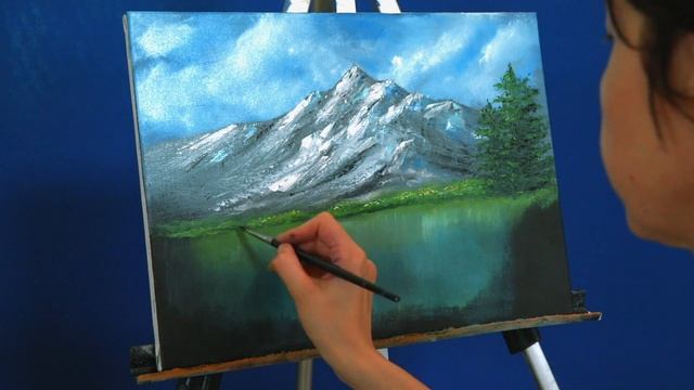 Painting of a mountain lake. "Take a breath." Painting to music. Landscape oil painting смотреть онлайн
