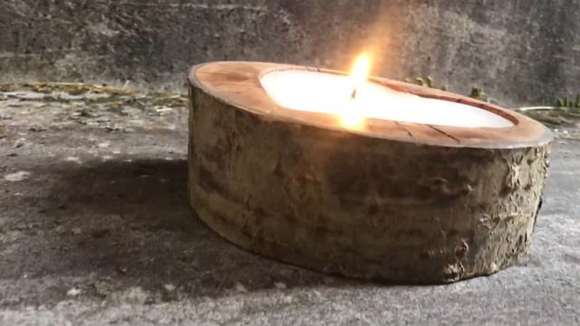 Авторский подсвечник из массива дерева с натуральным кокосовым воском, 16*16*4 см, деревянный фитил смотреть онлайн
