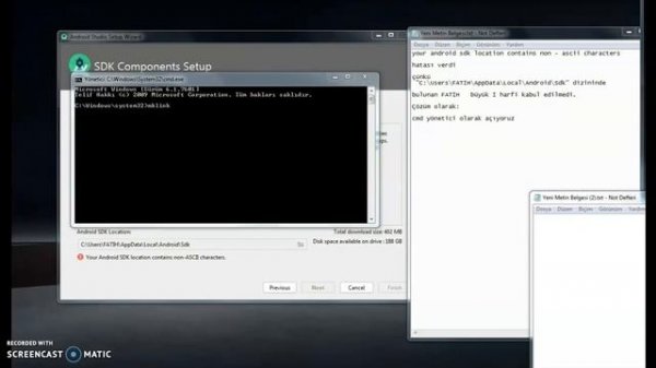 AndroidStudio  your android sdk location contains non ascii characters  hatası