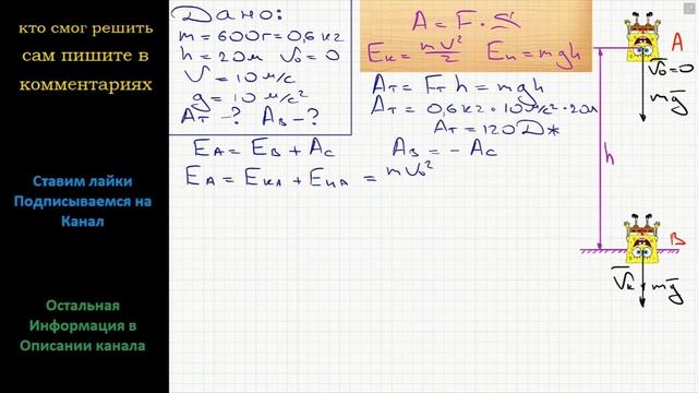 Физика Тело массой 600 г при падении с высоты 20 м приобрело скорость 10 м/с. Найдите работу силы смотреть онлайн