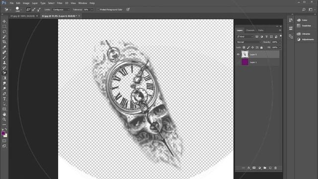 Убрать фон на картинке с помощью Background Eraser Tool (Фоновый ластик). Сохранить прозрачный фон.