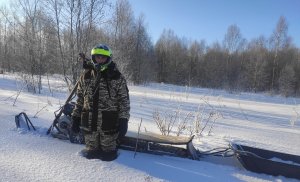 Снегокат с двигателем Lifan покатушки в мороз с санями
