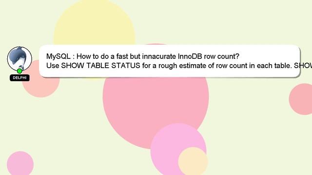 MySQL : How to do a fast but innacurate InnoDB row count? смотреть онлайн