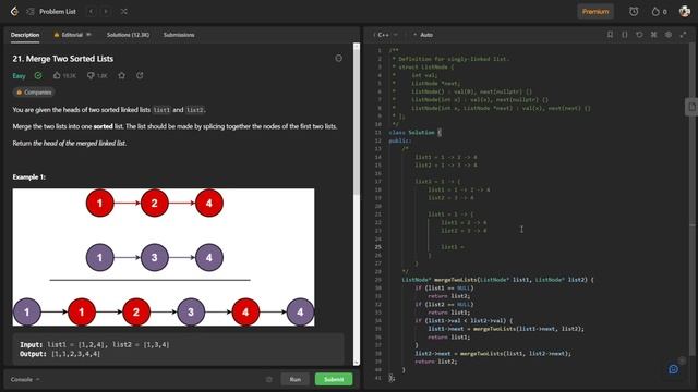 Merge Two Sorted Lists - LeetCode # - C++ смотреть онлайн