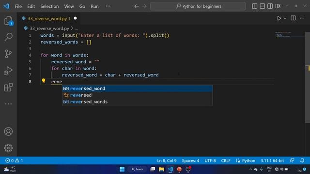 #33 Exercise - Prints the List with Each Word Reversed & In Uppercase. #python #programming смотреть онлайн