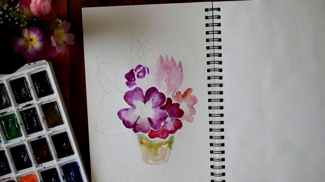 How to paint a spring bouquet of primroses in watercolor смотреть онлайн