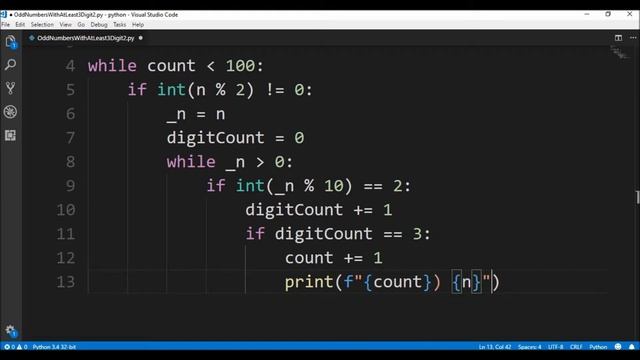 odd numbers with at least 3 digit 2 in python ? смотреть онлайн