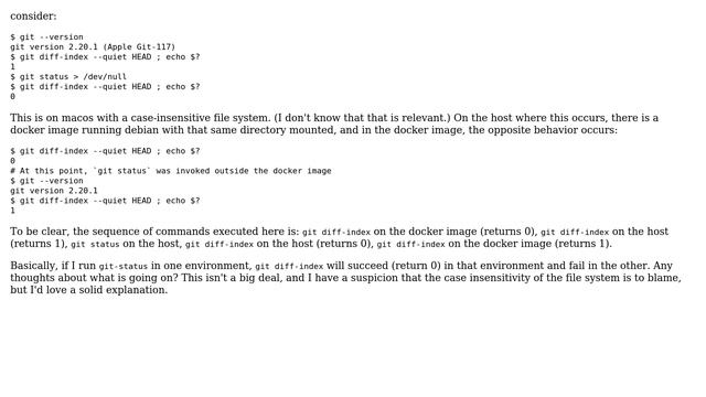 Why does executing `git status` change the result of subsequent `git diff-index`? смотреть онлайн