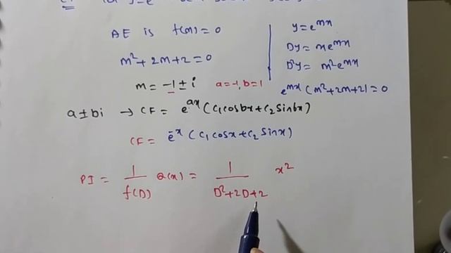 Solve (D^2+2D+2)y=x^2/ F(D)y=X^m Form/Higher Order Linear Differential Equations