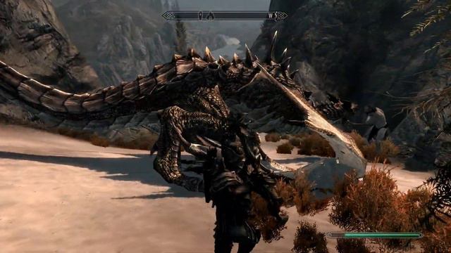 Skyrim - Orc (2 handed, heavy armor) killing fire dragon #8 AND a Giant. смотреть онлайн