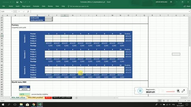 MSA R&R formularz excel - darmowy - instrukcja inzynierjakosci.pl смотреть онлайн