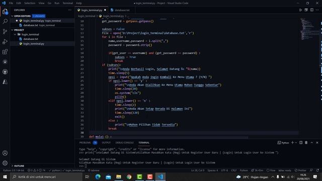 Membuat Login & Register User Dengan Python Dan Dijalankan Menggunakan Terminal смотреть онлайн