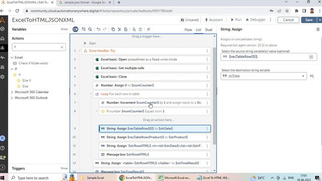Convert Excel Data into HTML, XML, JSON format using Automation anywhere A360 native actions смотреть онлайн