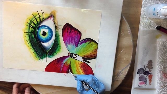 Realistic Eye and Butterfly painting Tutorial/ Start to Finish for beginners/ simple Marker paintin смотреть онлайн