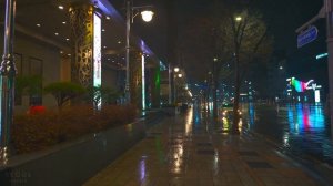 [4K HDR] Walking in the Rain in Gangnam, Seoul Binaural City Sounds and Rain Ambience
