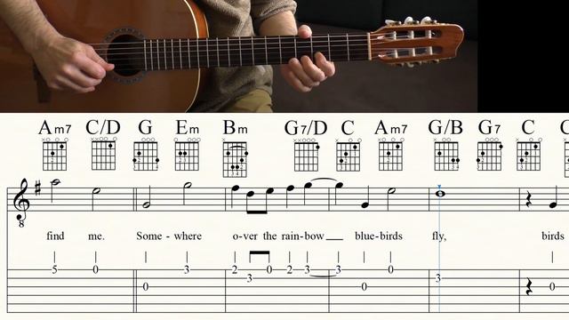 SOMEWHERE OVER THE RAINBOW | Guitar Tutorial | Sheet music & TAB смотреть онлайн