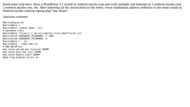 Wordpress: All subdomains redirecting to mainsite/wp-signup.php after multisite install смотреть онлайн