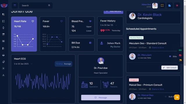 Patients Dashboard Bootstrap Admin Templates with LTR Dark Theme смотреть онлайн