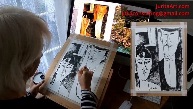 Жених и невеста (пара) Модильяни акварель от Юриты - Bride and Groom Modigliani watercolor by Jurit смотреть онлайн