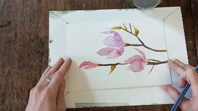 Акварель,рисования.Паспарту своими руками.Нежная магнолия.Оформление картины.