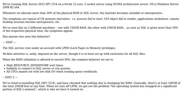 SQL Server 2012 x64 - cannot safely allocate more than 50% RAM смотреть онлайн