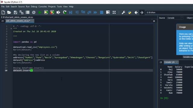 Adding, Deleting and Renaming Operations on Rows and Columns of a Dataset | Machine Learning(Python смотреть онлайн
