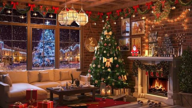 🥂Beautiful Christmas Ambience 🎅🎄 Relaxing Christmas Music Fireplace 🔥