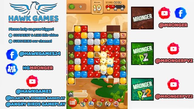 Angry Birds Blast Level 982 - 3 Stars Walkthrough, No Boosters смотреть онлайн