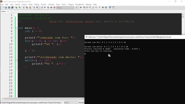 Curso de Programação C | Diferença entre as estruturas de repetição for, while e do while | aula 69 смотреть онлайн